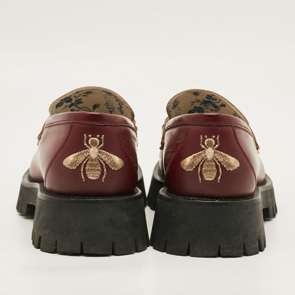 Gucci Horsebit Size 39.5 Burgundy Gg Leather Platform Loafers - Picture 5 of 7